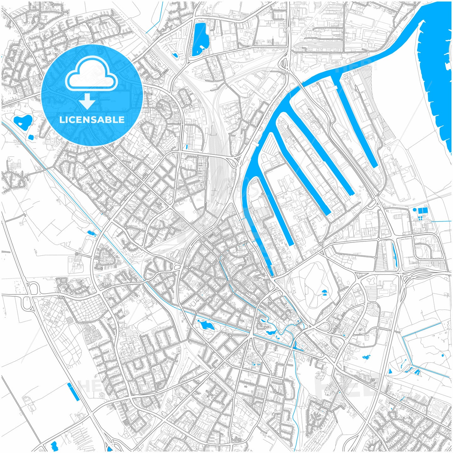 Neuss, North Rhine-Westphalia, Germany, city map with high quality roads.