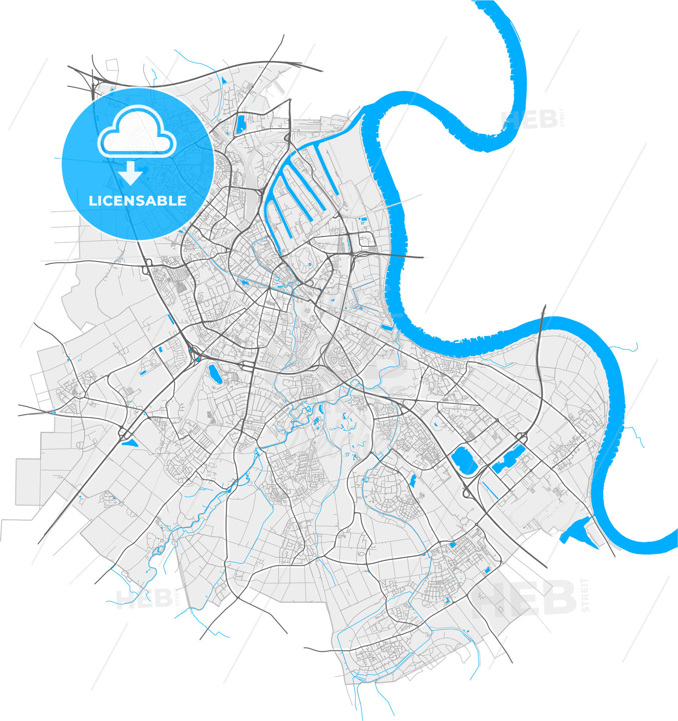 Neuss, North Rhine-Westphalia, Germany, high quality vector map