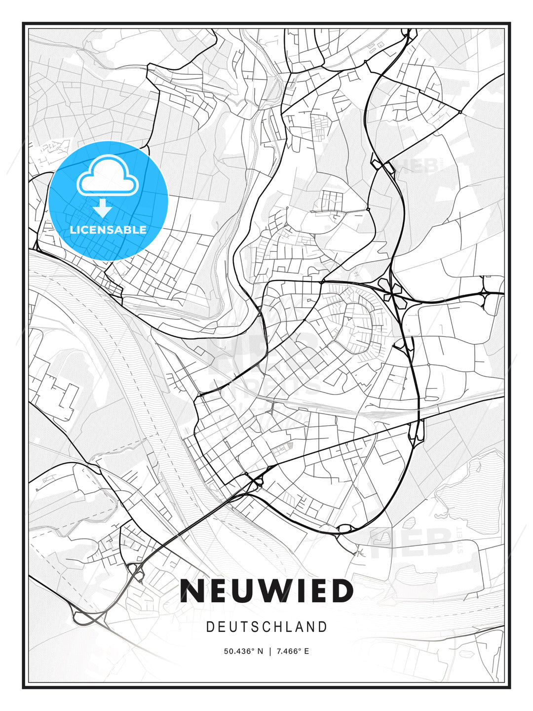 Neuwied, Germany, Modern Print Template in Various Formats - HEBSTREITS Sketches