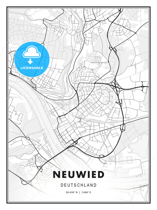 Neuwied, Germany, Modern Print Template in Various Formats - HEBSTREITS Sketches