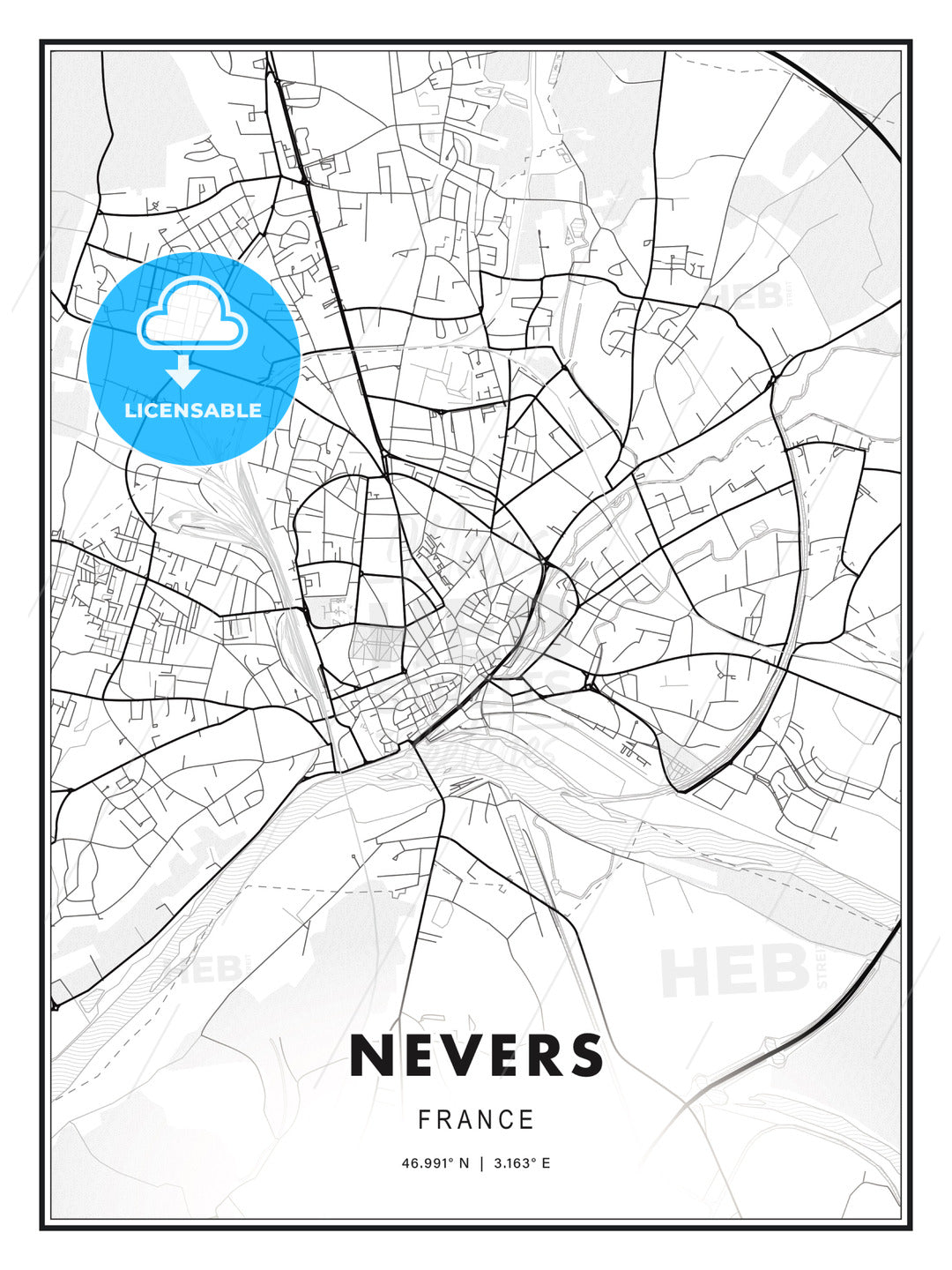 Nevers, France, Modern Print Template in Various Formats - HEBSTREITS Sketches