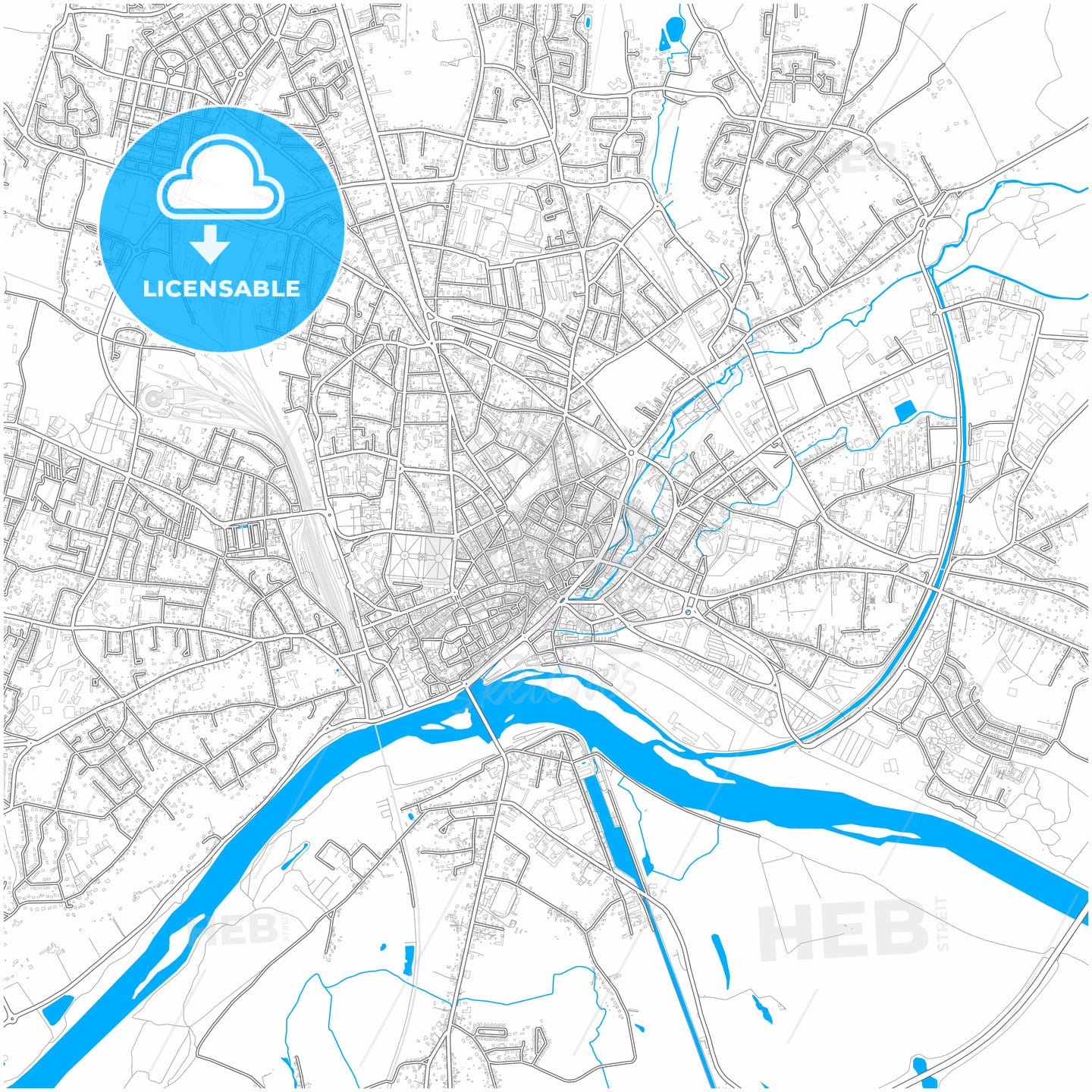 Nevers, Nièvre, France, city map with high quality roads.