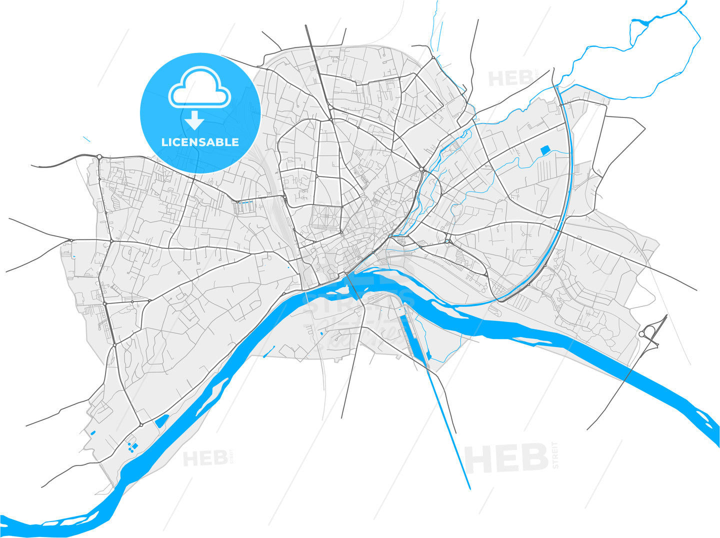 Nevers, Nièvre, France, high quality vector map