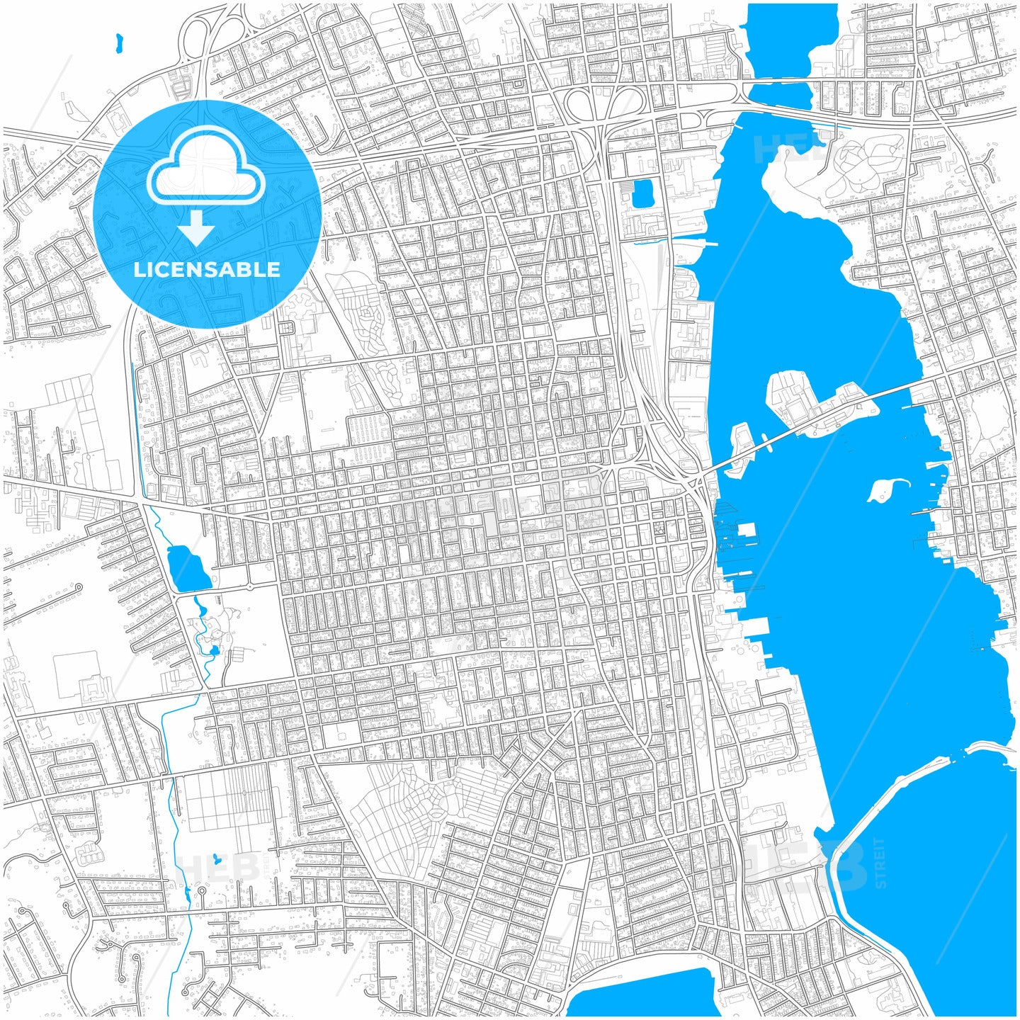 New Bedford, Massachusetts, United States, city map with high quality roads.