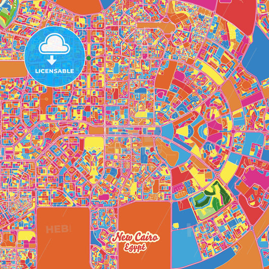 New Cairo, Egypt Crazy Colorful Street Map Poster Template - HEBSTREITS Sketches