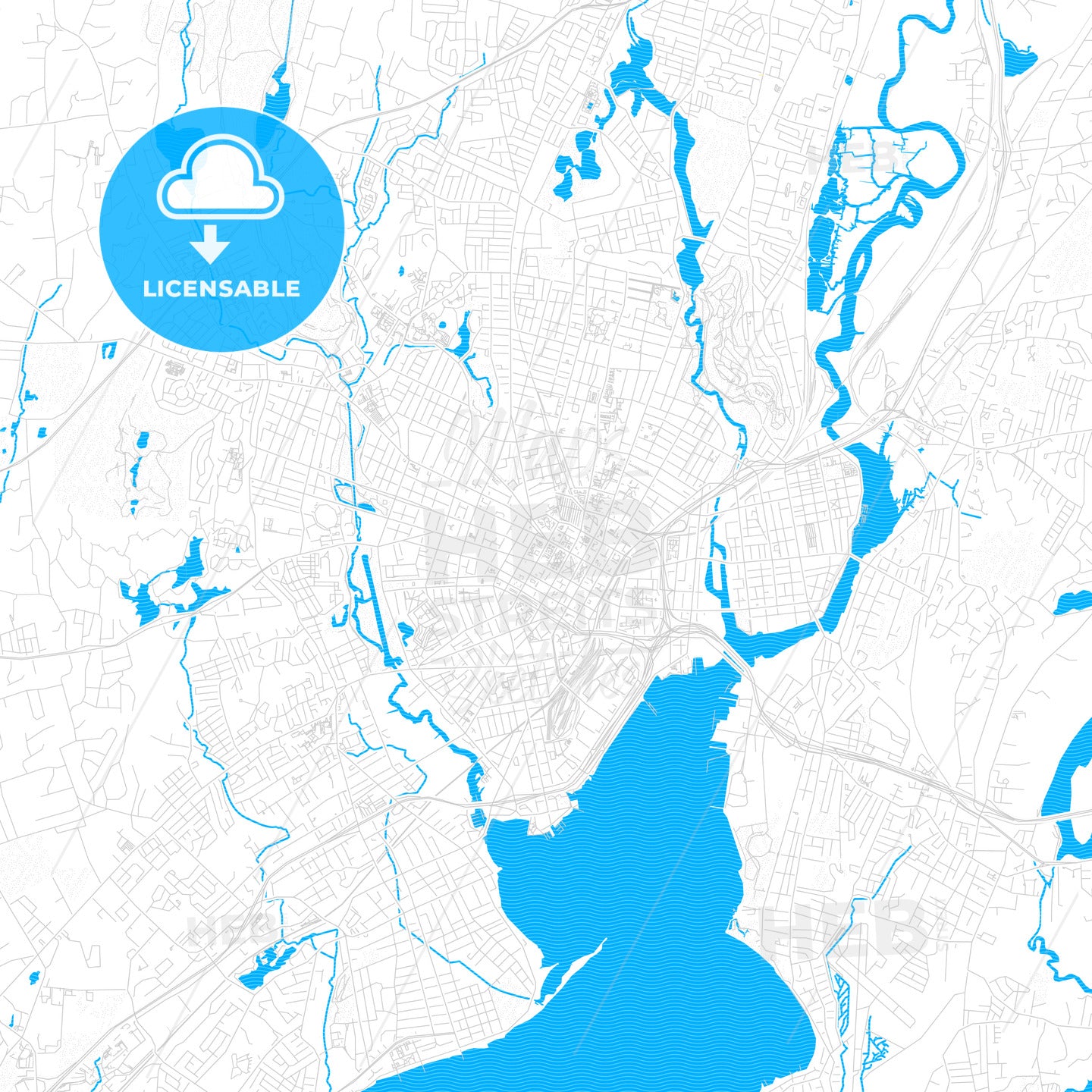 New Haven, Connecticut, United States, PDF vector map with water in focus