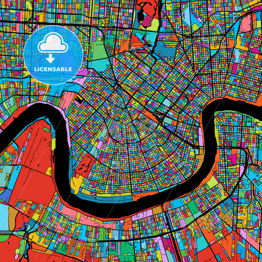 New Orleans Colorful Vector Map on Black