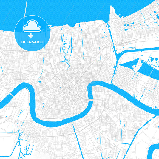 New Orleans, Louisiana, United States, PDF vector map with water in focus