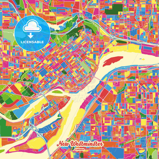 New Westminster, Canada Crazy Colorful Street Map Poster Template - HEBSTREITS Sketches