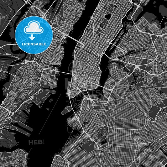 New York City, New York - Area Map - Dark