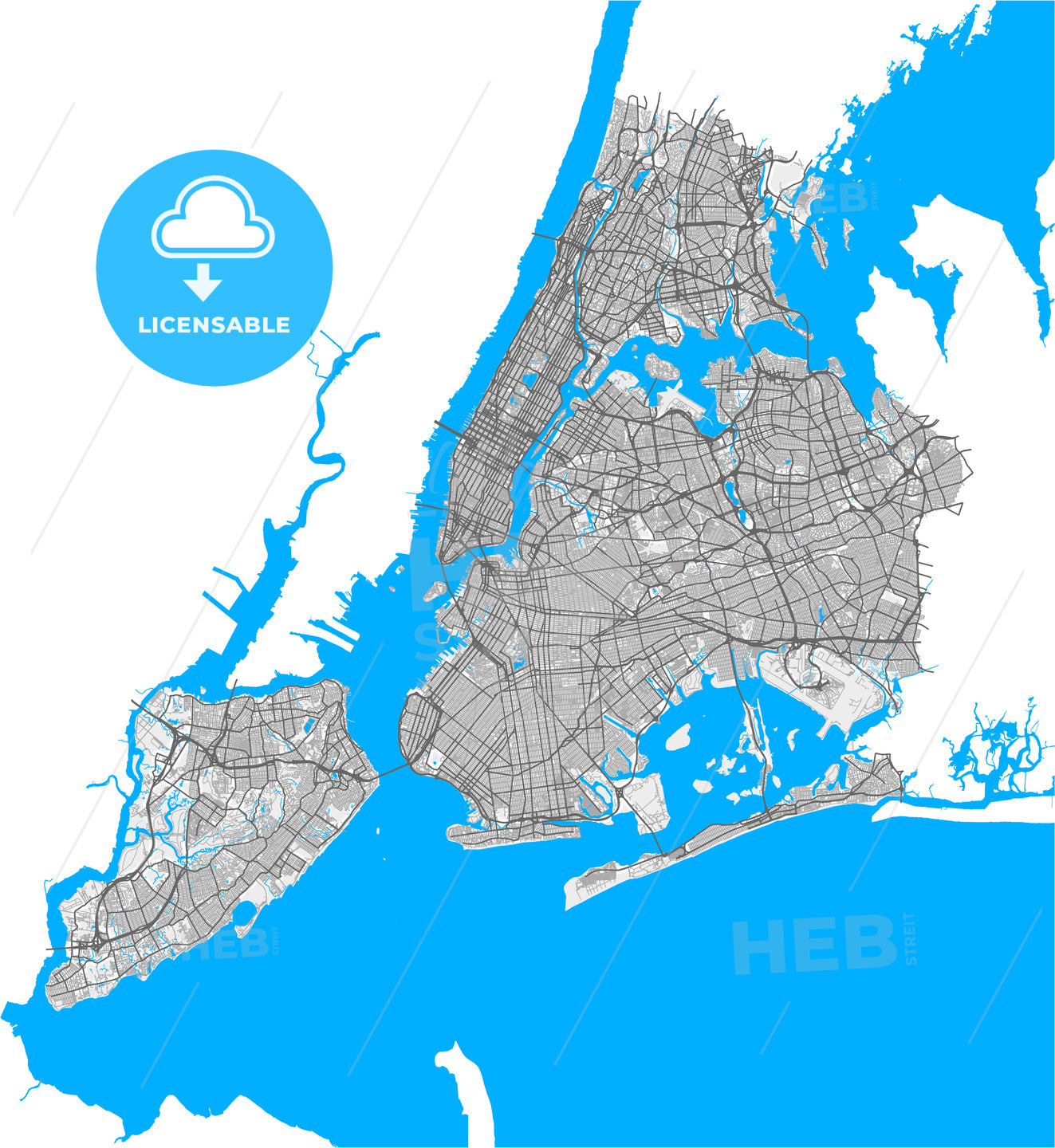 New York City, New York, United States, high quality vector map
