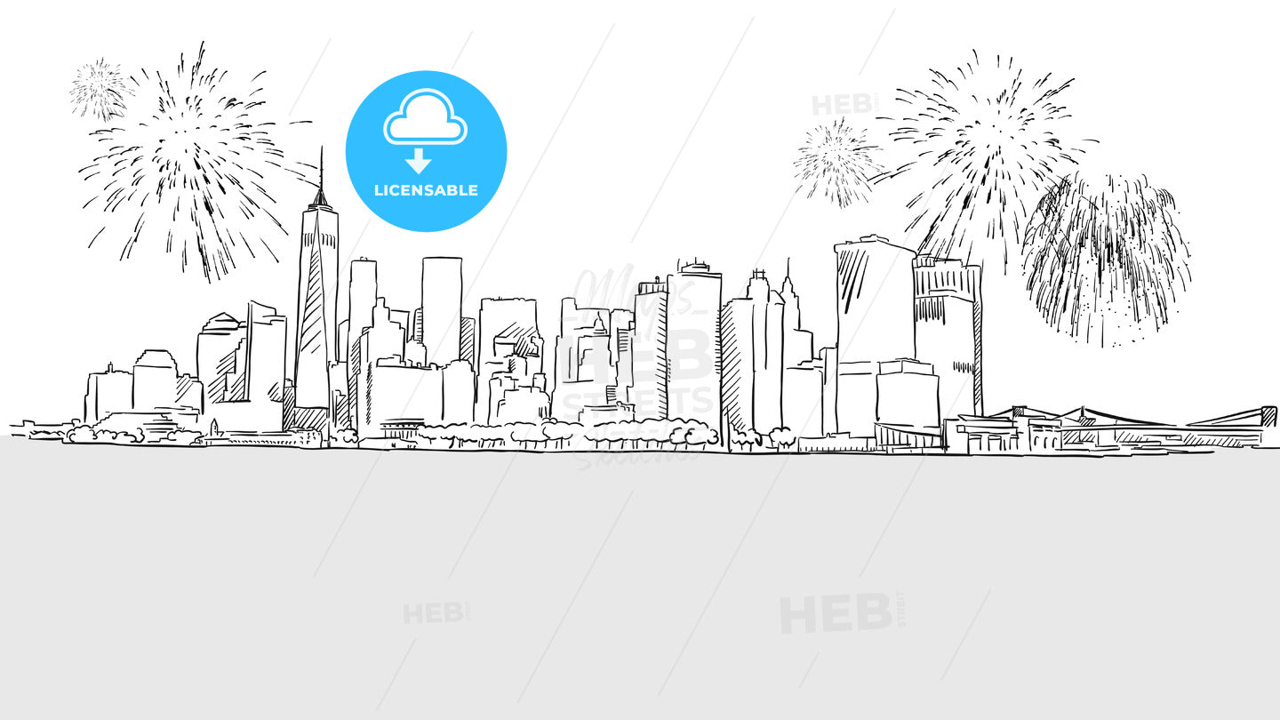 New York City Skyline Firework Sketch – instant download