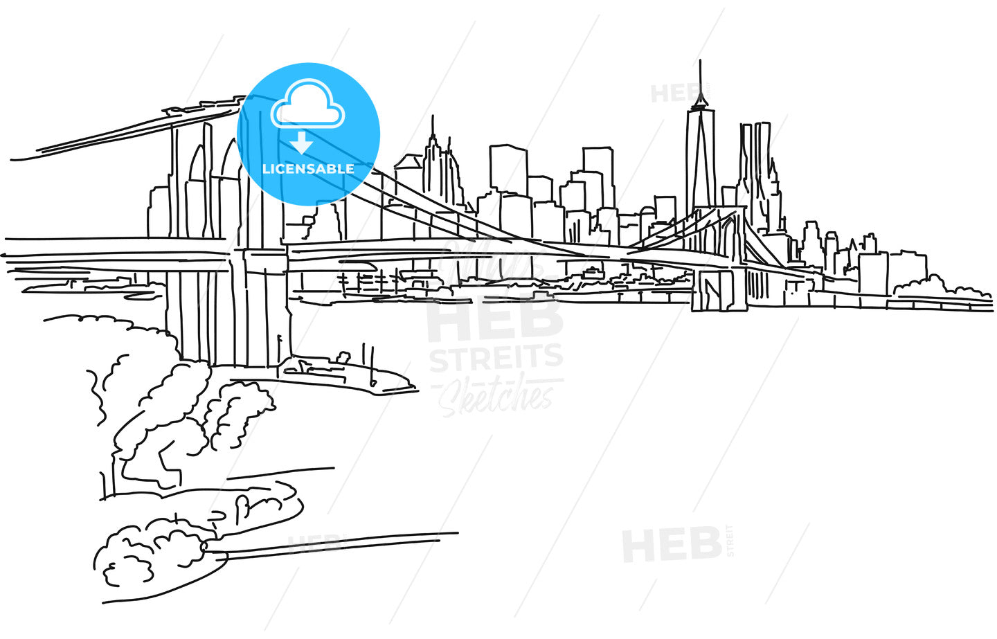 New York Panorama with brooklyn bridge – instant download