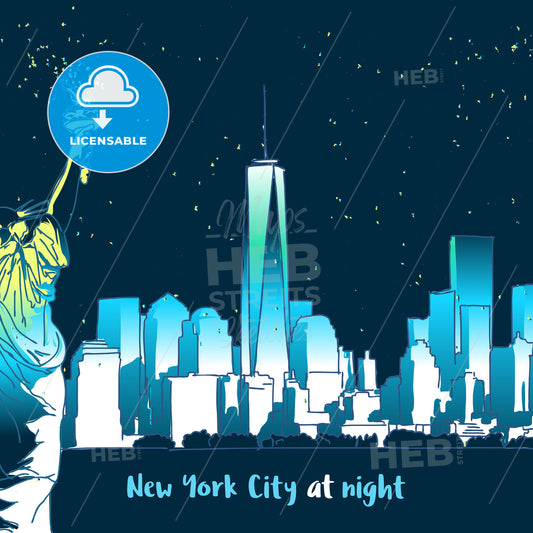 New York at Night with lady liberty – instant download