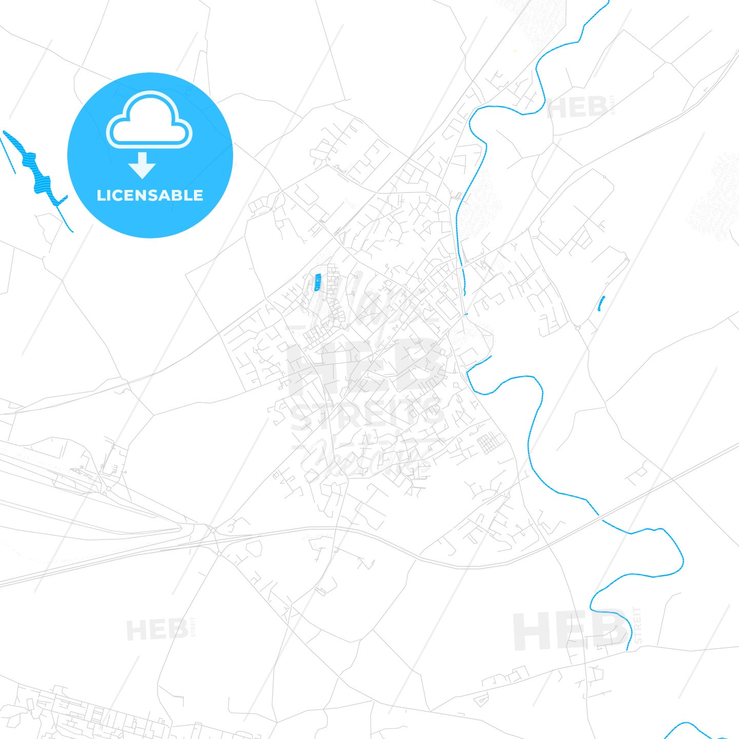 Newbridge, Ireland PDF vector map with water in focus