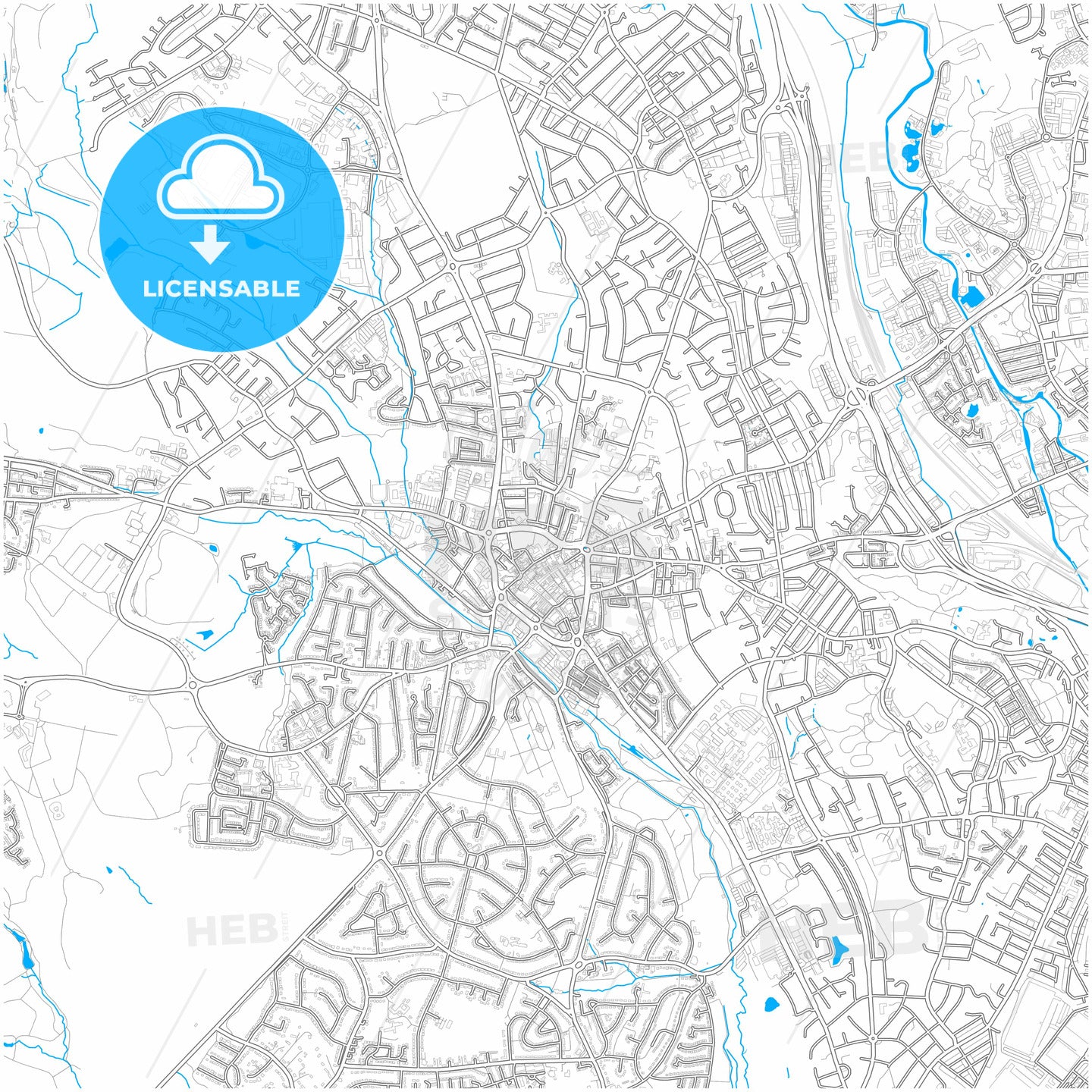 Newcastle-under-Lyme, West Midlands, England, city map with high quality roads.