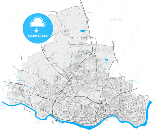 Newcastle upon Tyne, North East England, England, high quality vector map