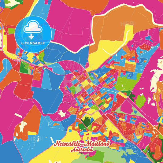 Newcastle–Maitland, Australia Crazy Colorful Street Map Poster Template - HEBSTREITS Sketches