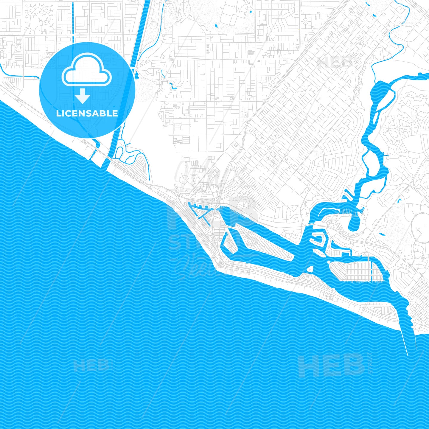 Newport Beach, California, United States, PDF vector map with water in focus