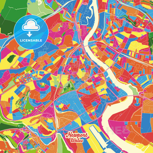 Newport, Wales Crazy Colorful Street Map Poster Template - HEBSTREITS Sketches