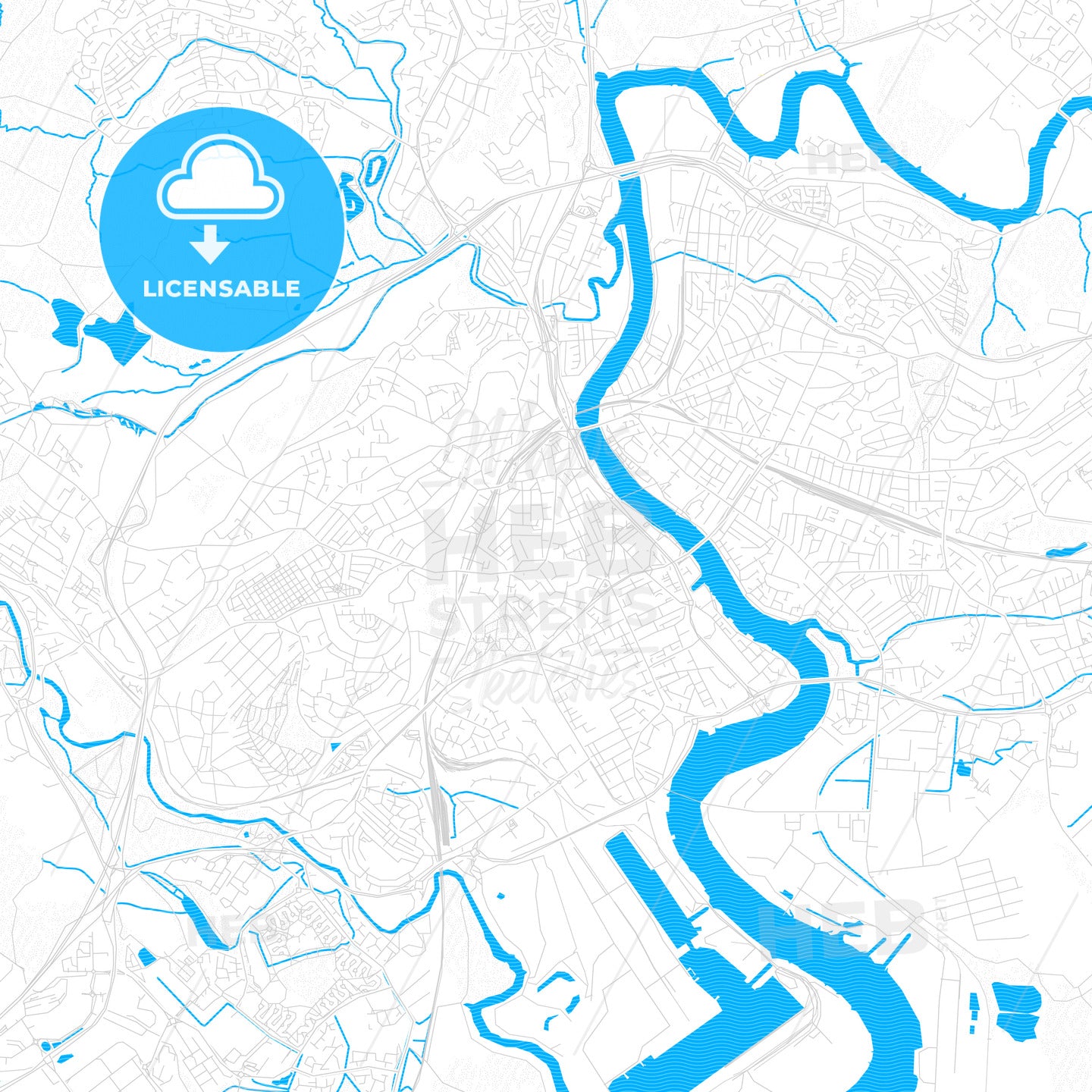 Newport, Wales PDF vector map with water in focus