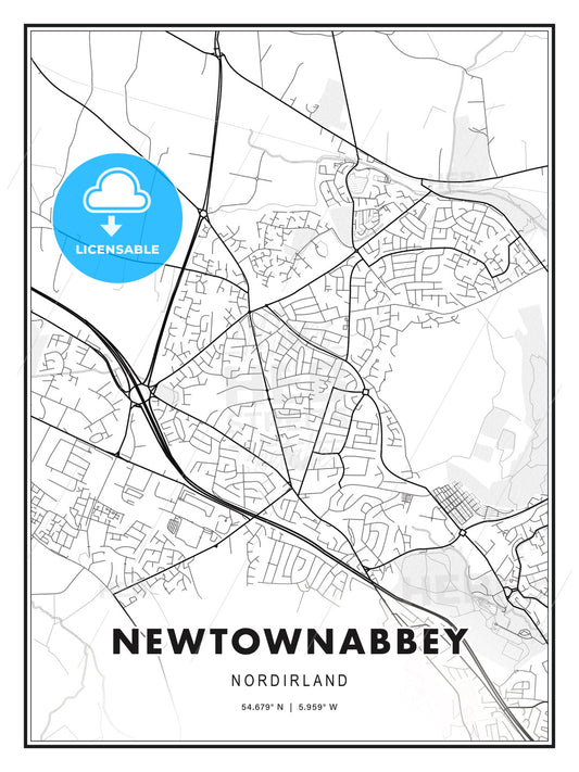 Newtownabbey, Nordirland, Modern Print Template in Various Formats - HEBSTREITS Sketches