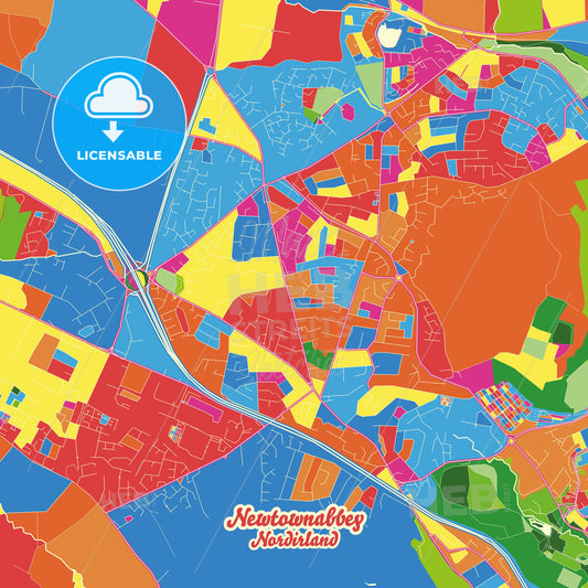 Newtownabbey, Northern Ireland Crazy Colorful Street Map Poster Template - HEBSTREITS Sketches
