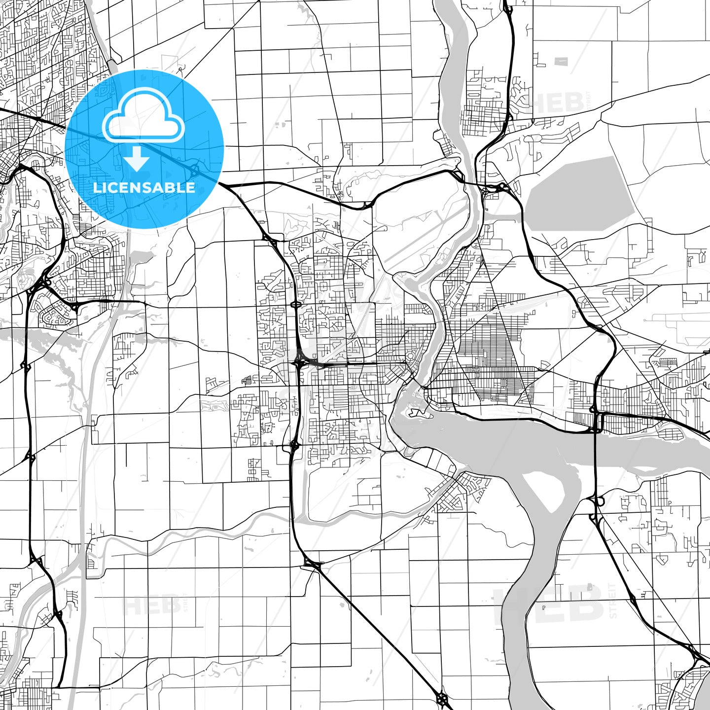 Niagara – St. Catharines , Ontario, Downtown City Map, Light