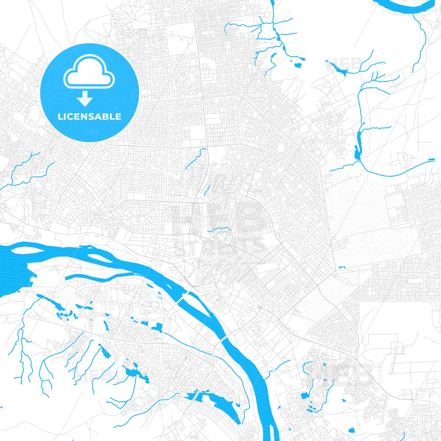 Niamey, Niger PDF vector map with water in focus