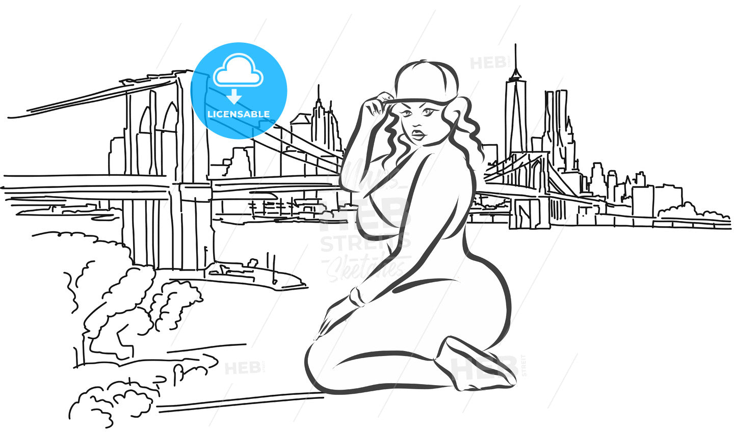 Nice Big Hip Hop Girl in Front of New York Skyline – instant download