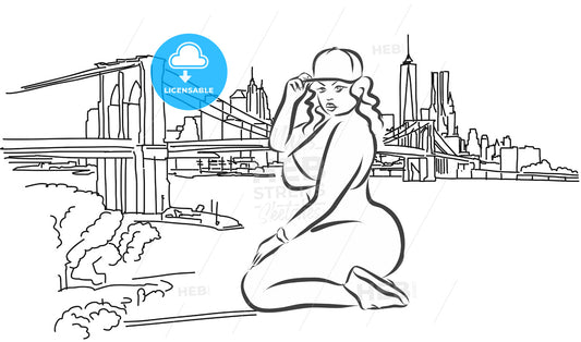 Nice Big Hip Hop Girl in Front of New York Skyline – instant download