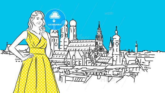 Nice Yellow Girl in Front of Munich Panorama. – instant download