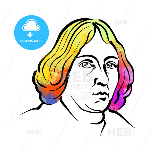 Nicolaus Copernicus Colorful Hair Vector Drawing