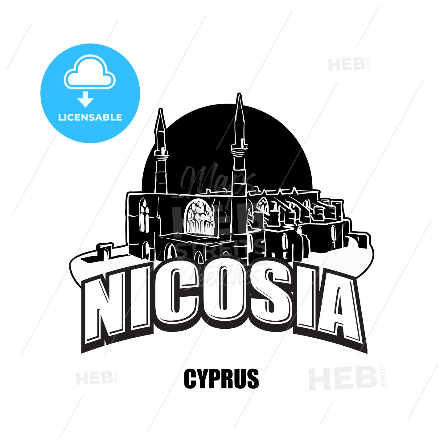 Nicosia, Cyprus, black and white logo – instant download