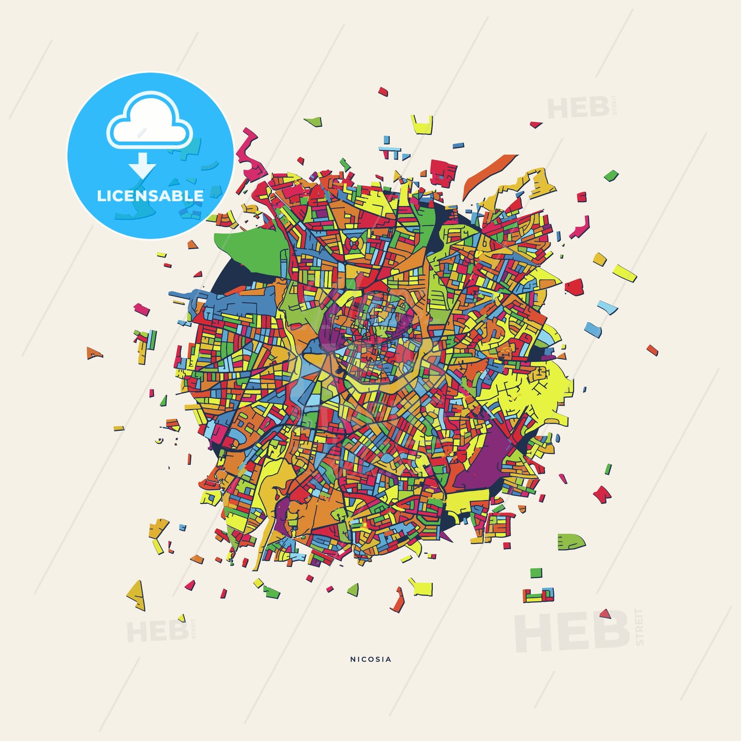 Nicosia Cyprus Colorful Confetti Map – HEBSTREITS