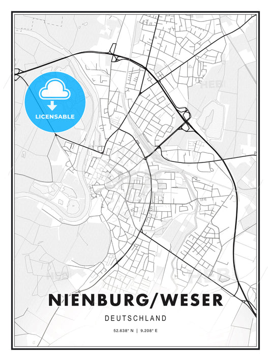 Nienburg/Weser, Germany, Modern Print Template in Various Formats - HEBSTREITS Sketches