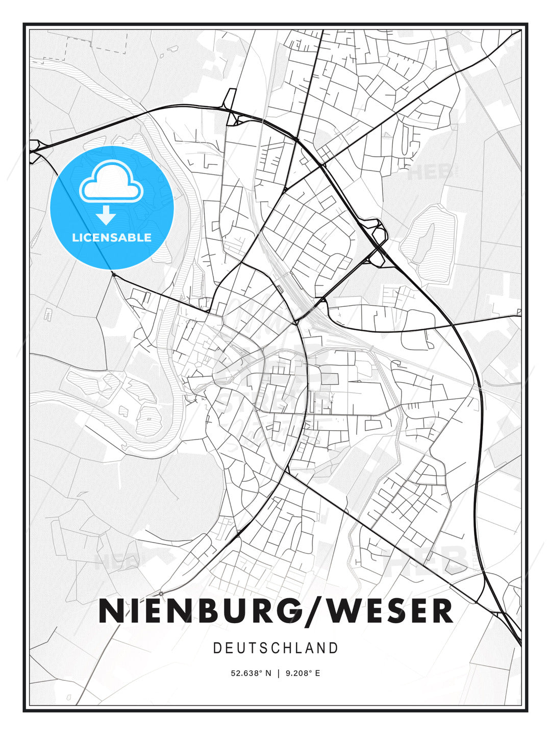 Nienburg/Weser, Germany, Modern Print Template in Various Formats - HEBSTREITS Sketches