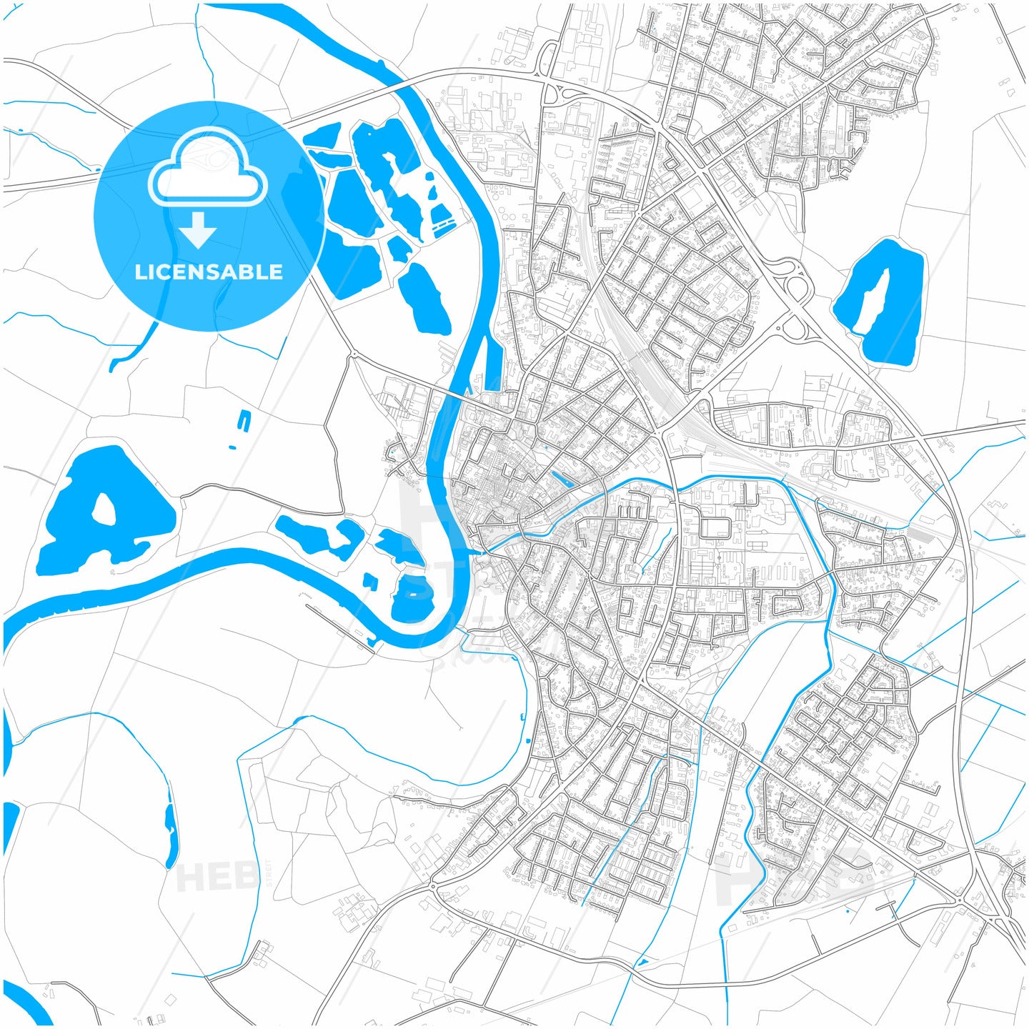 Nienburg/Weser, Lower Saxony, Germany, city map with high quality roads.