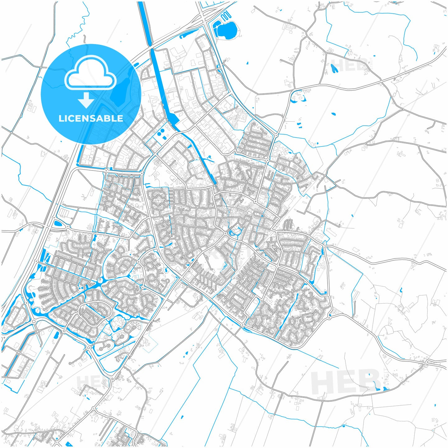 Nijkerk, Gelderland, Netherlands, city map with high quality roads.