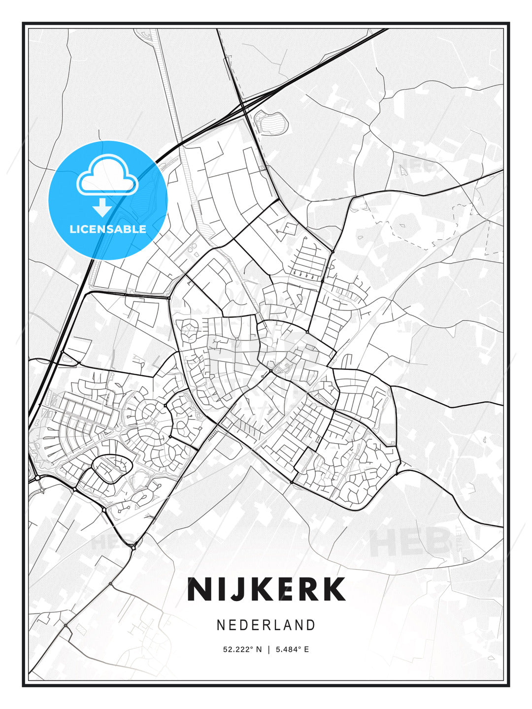 Nijkerk, Netherlands, Modern Print Template in Various Formats - HEBSTREITS Sketches