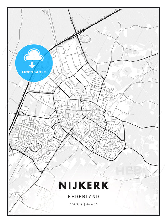 Nijkerk, Netherlands, Modern Print Template in Various Formats - HEBSTREITS Sketches