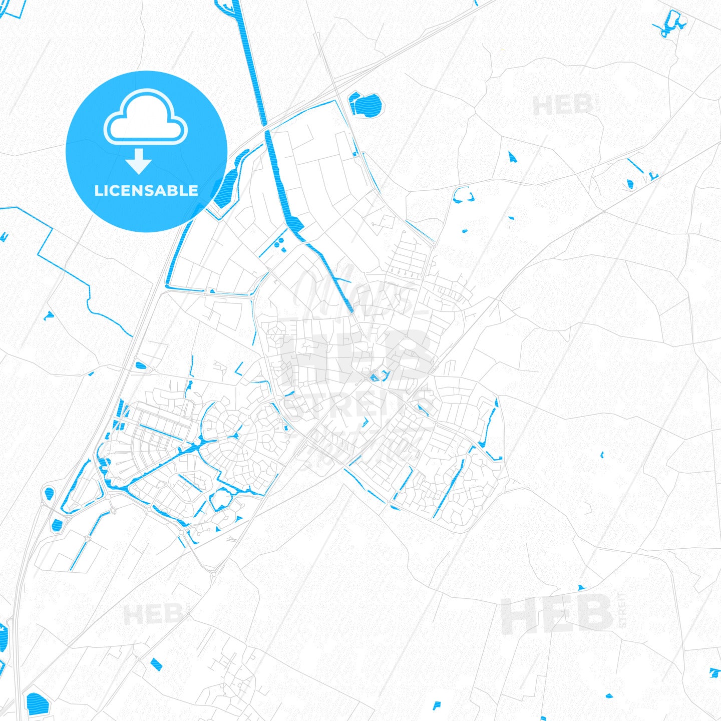 Nijkerk, Netherlands PDF vector map with water in focus