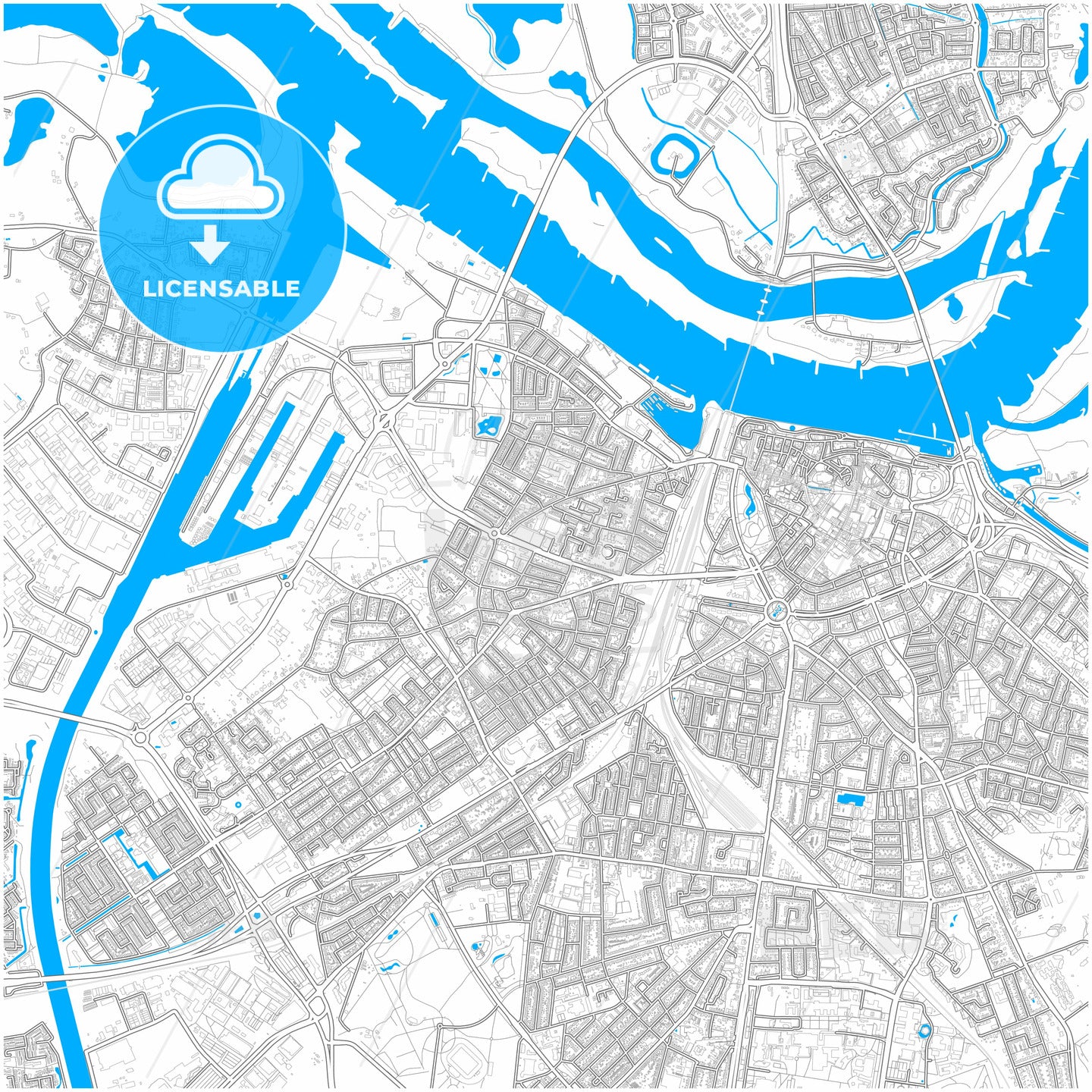 Nijmegen, Gelderland, Netherlands, city map with high quality roads.