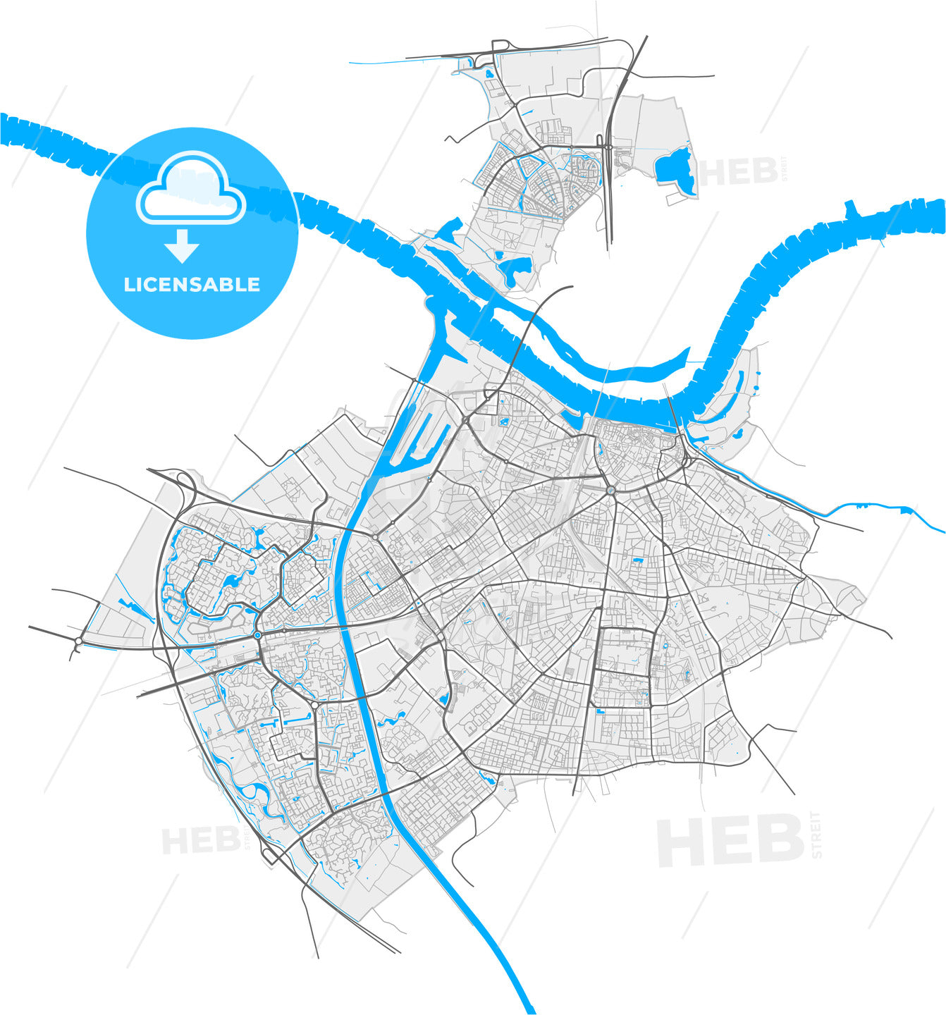 Nijmegen, Gelderland, Netherlands, high quality vector map