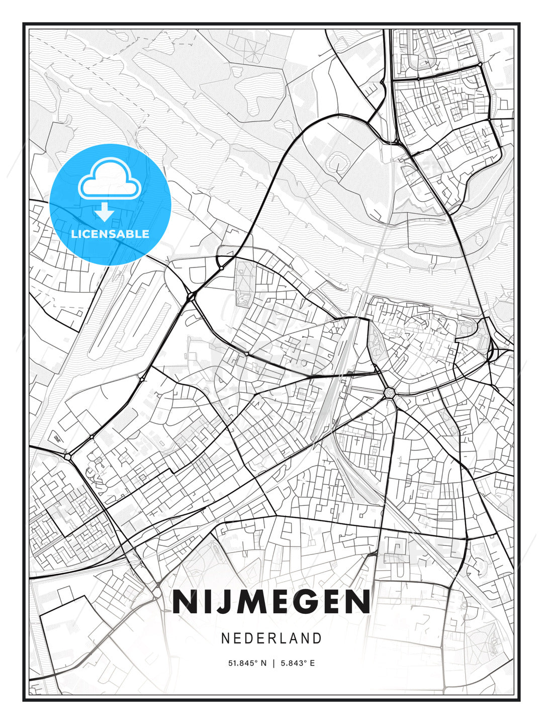 Nijmegen, Netherlands, Modern Print Template in Various Formats - HEBSTREITS Sketches