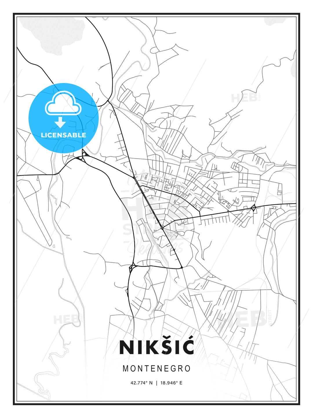 Mapa Nikag Nikšić, Montenegro, Modern Map Print Template in Various Formats ...