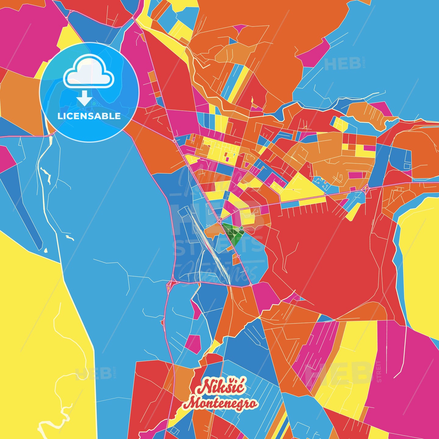 Nikšić, Montenegro Crazy Colorful Street Map Poster Template - HEBSTREITS Sketches