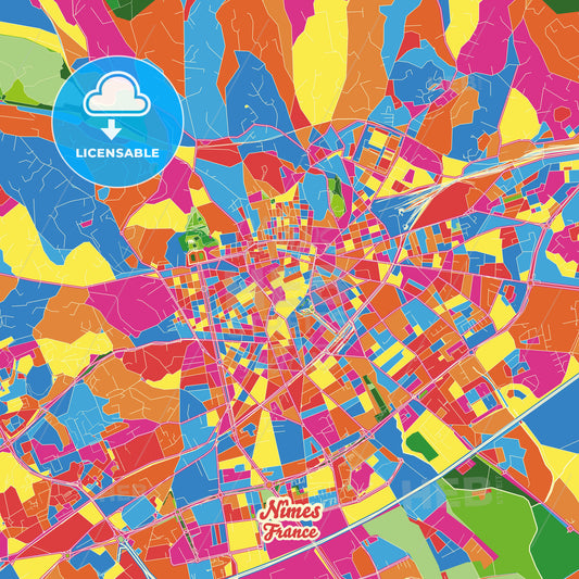 Nîmes, France Crazy Colorful Street Map Poster Template - HEBSTREITS Sketches