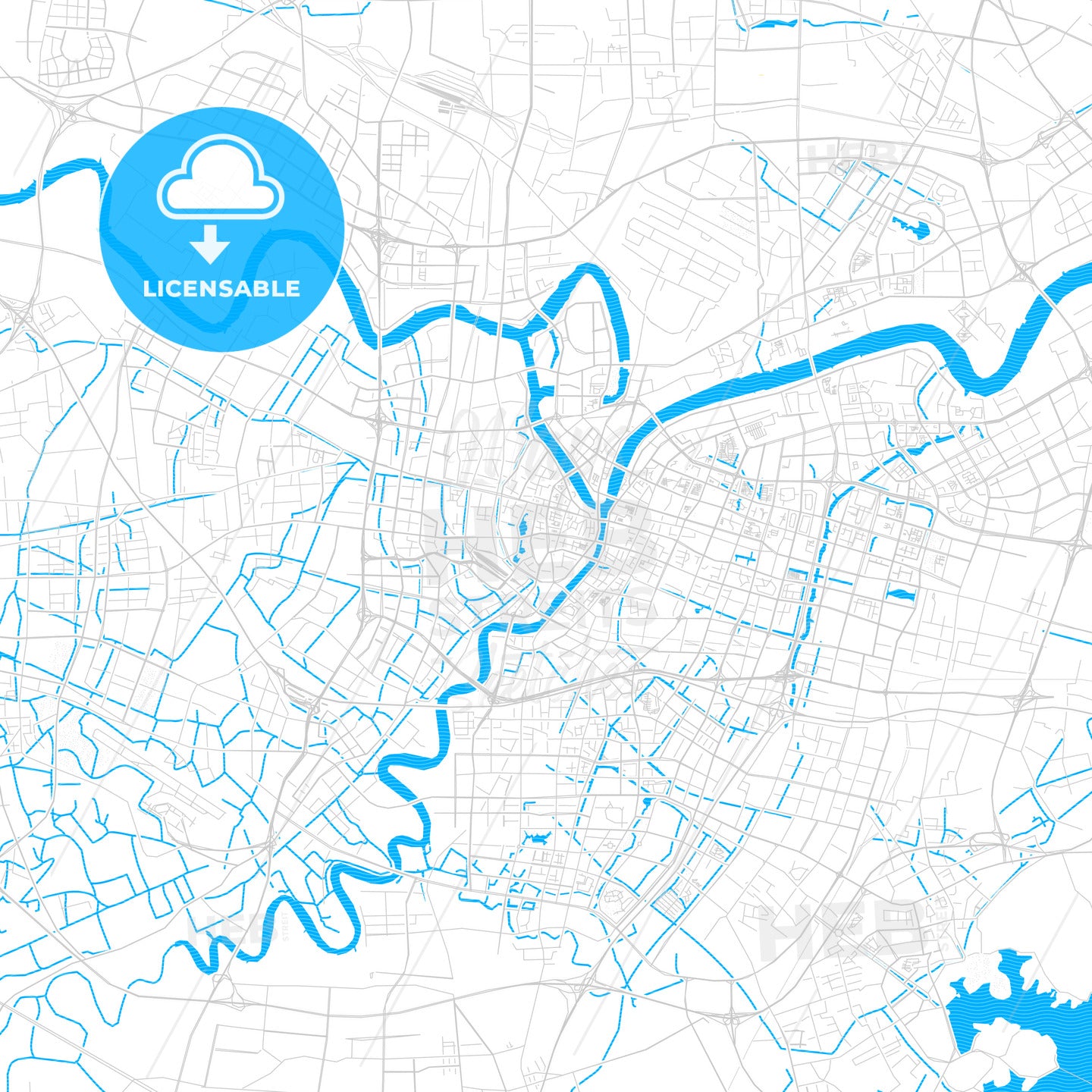 Ningbo, China PDF vector map with water in focus