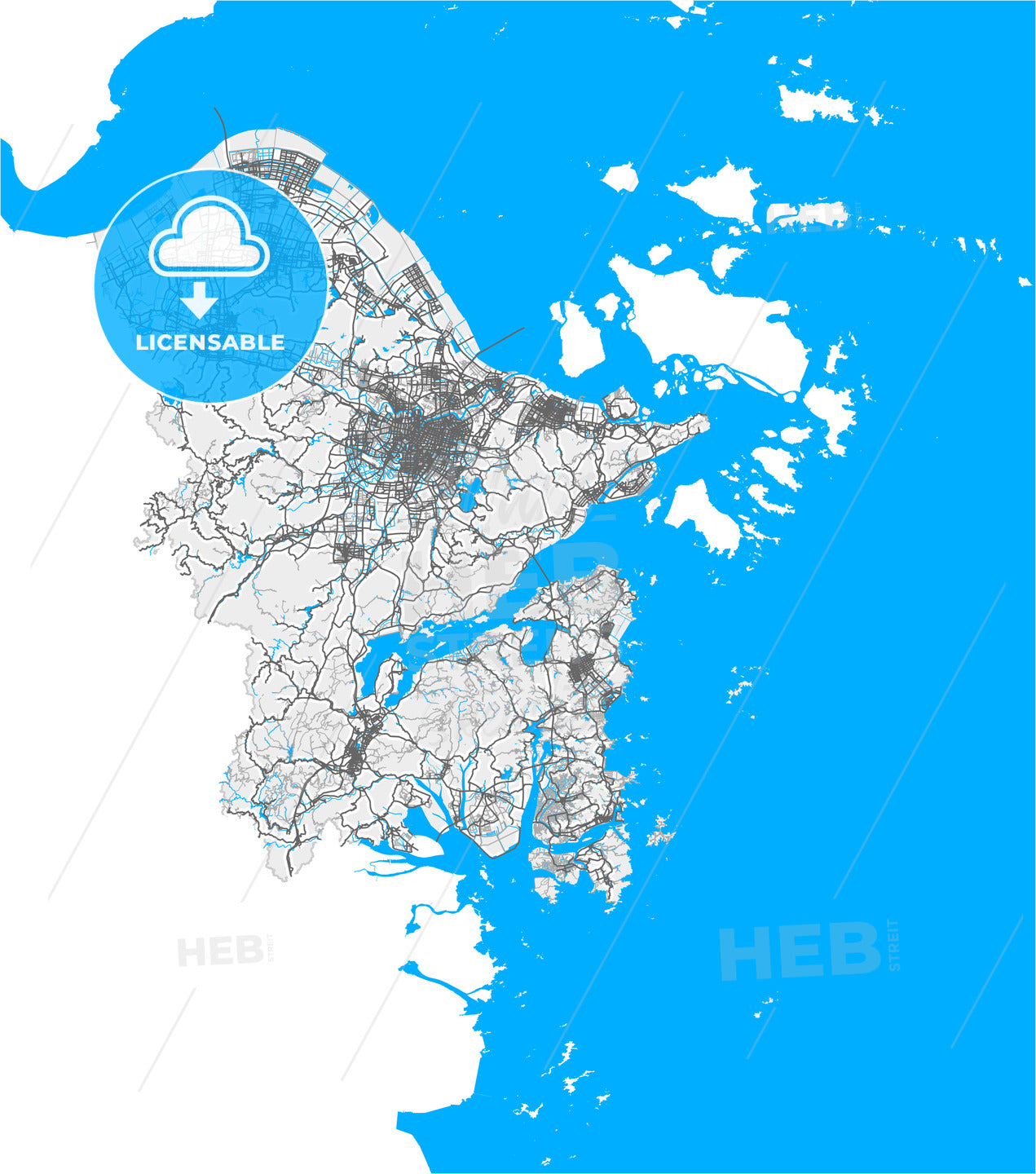 Ningbo, Zhejiang, China, high quality vector map